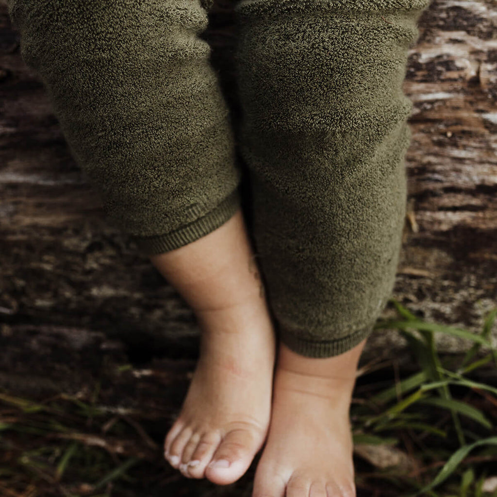 Teddy Warmy Footless Tights With Braces in Olive by Silly Silas
