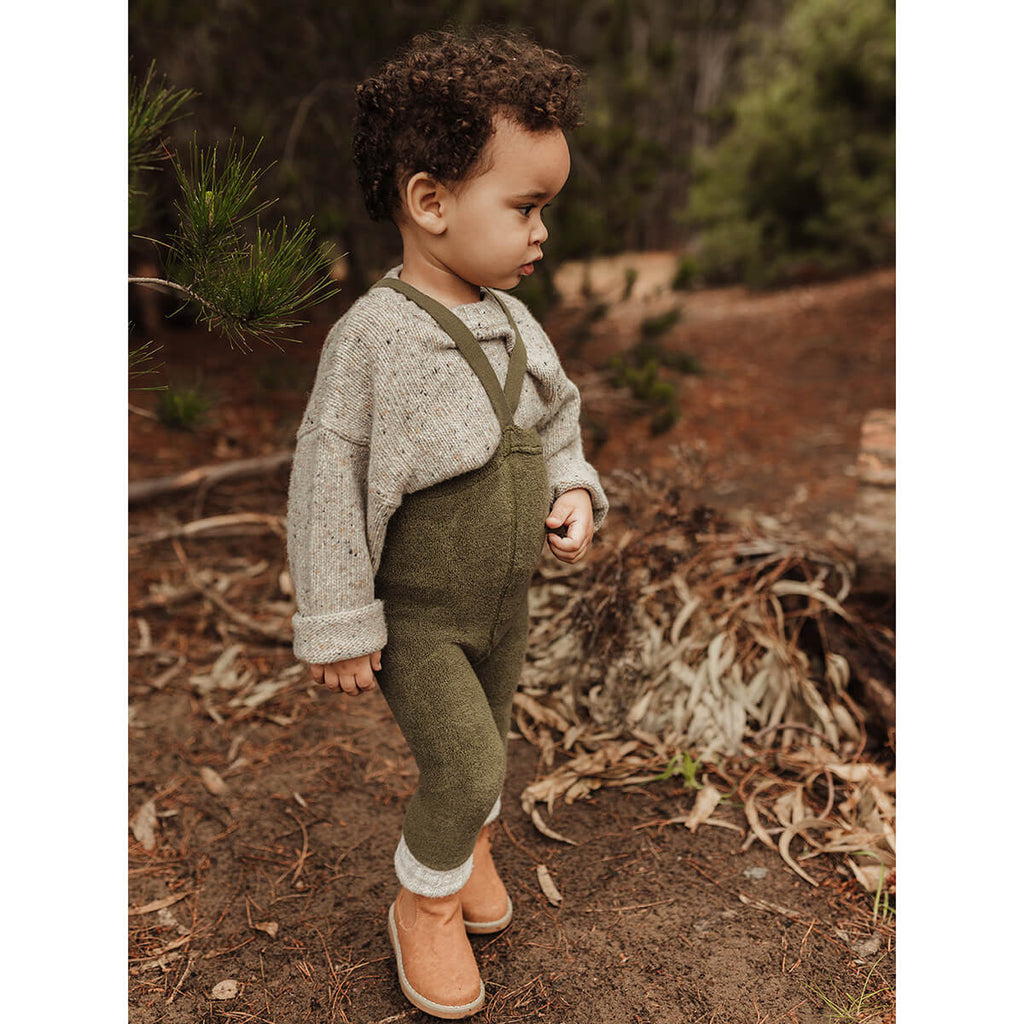Teddy Warmy Footless Tights With Braces in Olive by Silly Silas