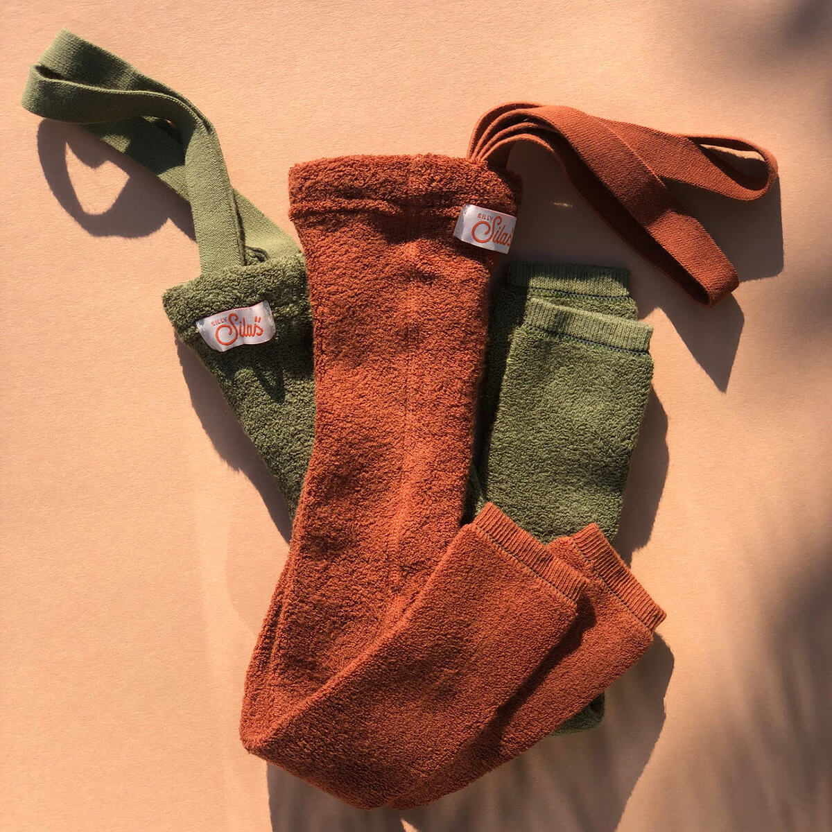 Teddy Warmy Footless Tights With Braces in Olive by Silly Silas