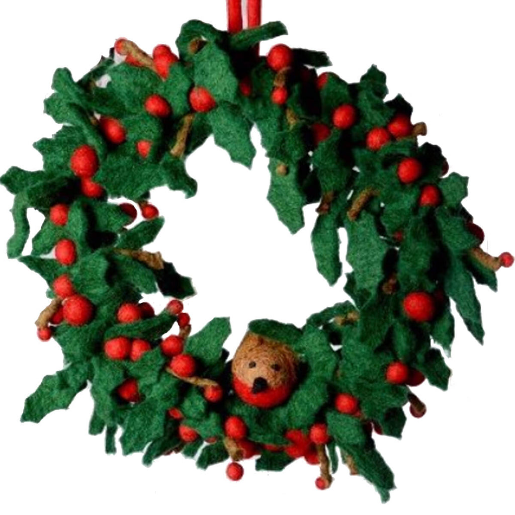 Small Holly Wreath With Robin Hanging Christmas Decoration by Amica