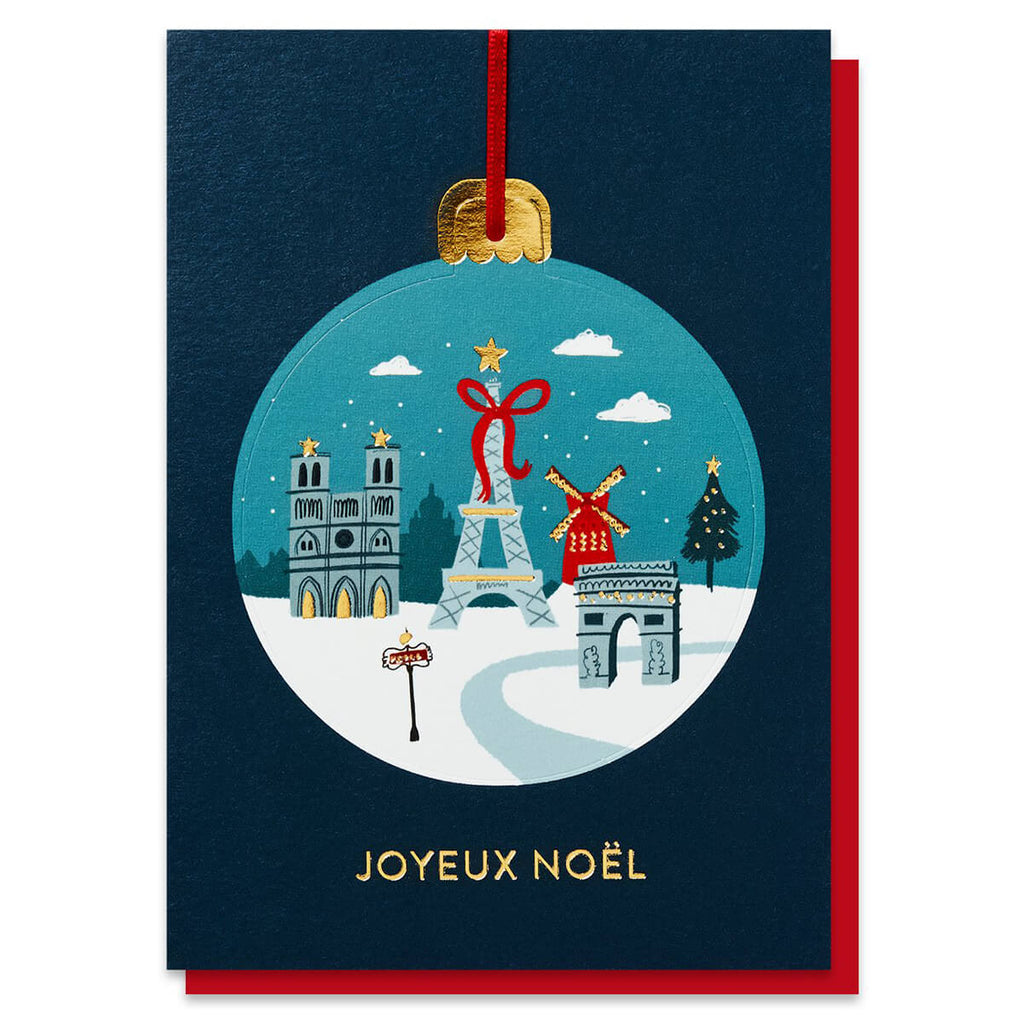 Paris In The Snow Bauble Christmas Greetings Card by Stormy Knight