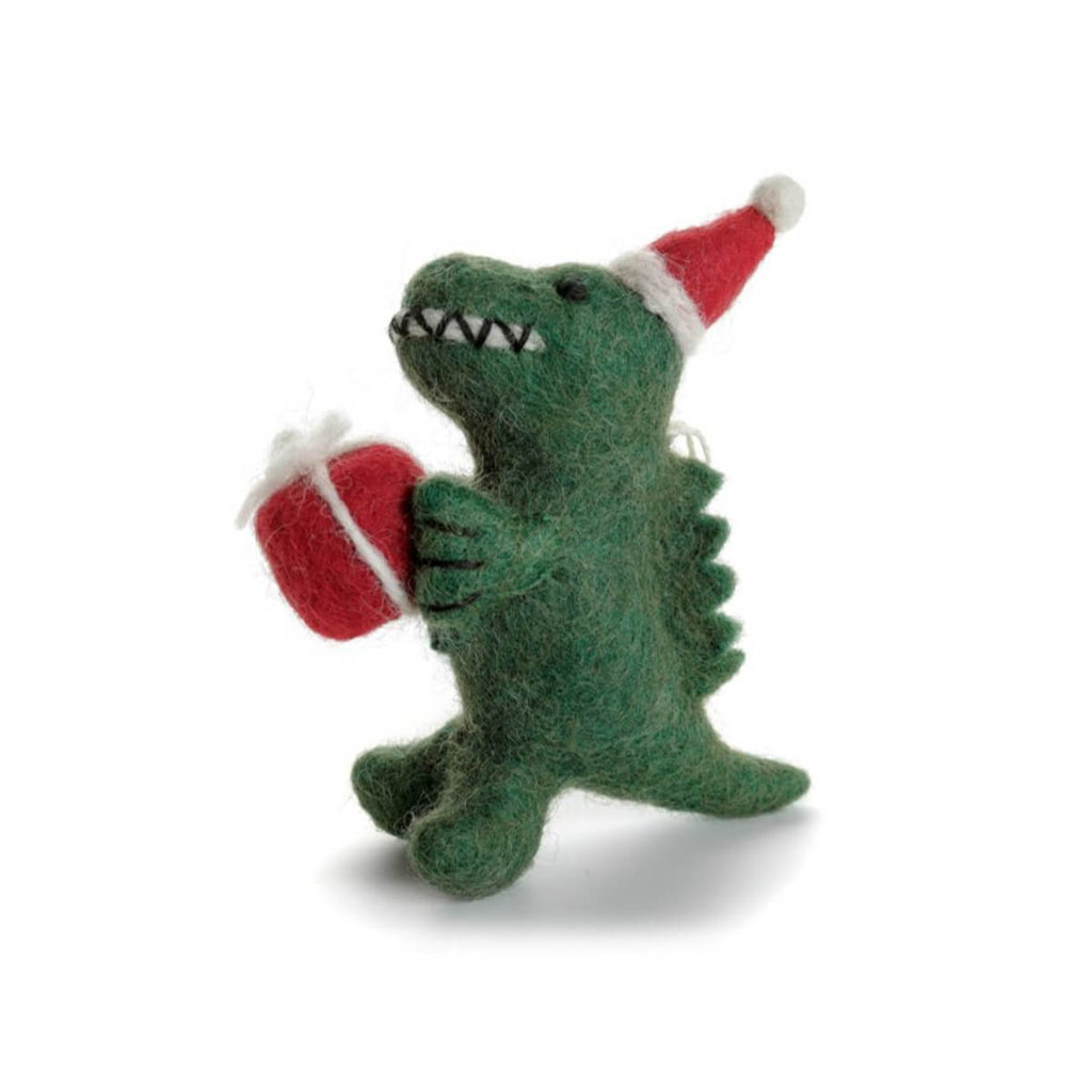 T Rex With Present Felt Tree Decoration by Amica