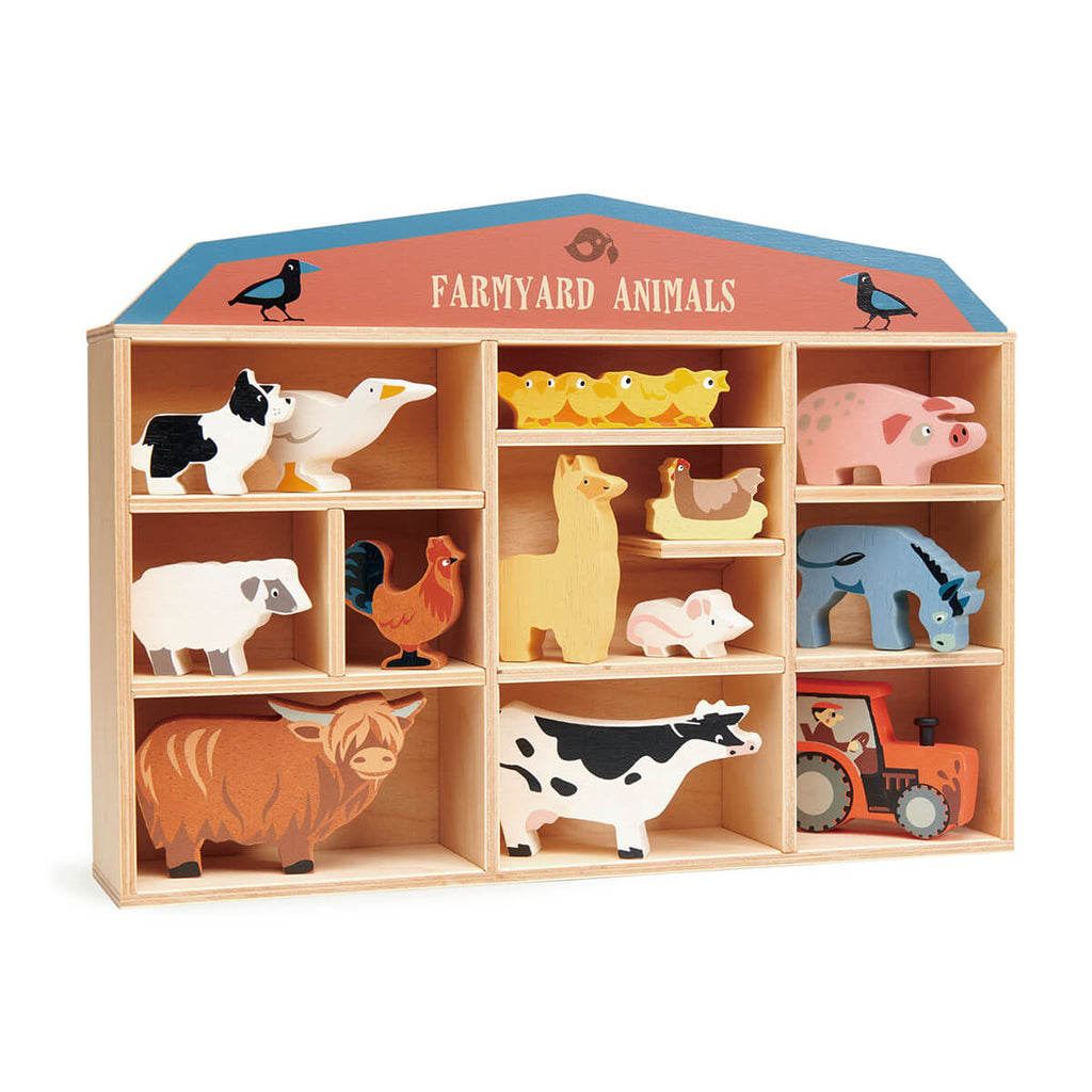 Shelf and 13 Farmyard Animals by Tender Leaf Toys