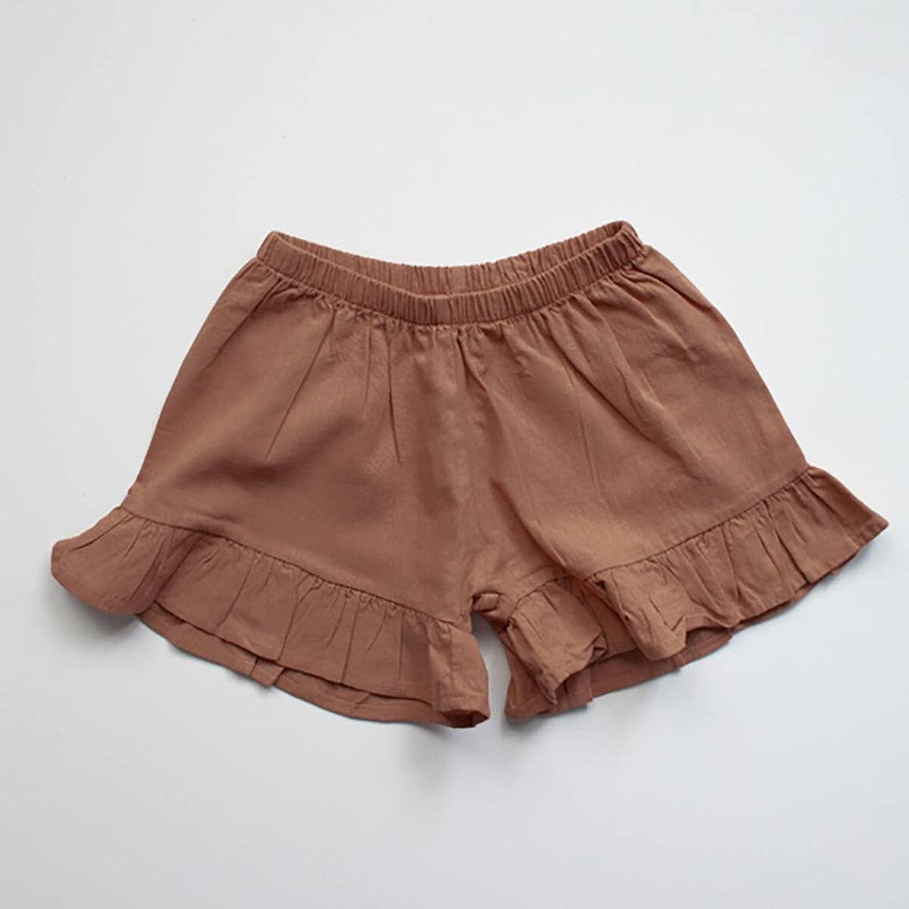 The Frill Linen Shorts in Cinnamon by The Simple Folk