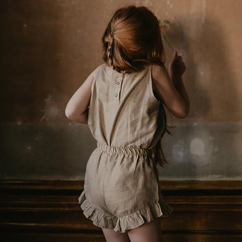 The Frill Linen Shorts in Oatmeal by The Simple Folk