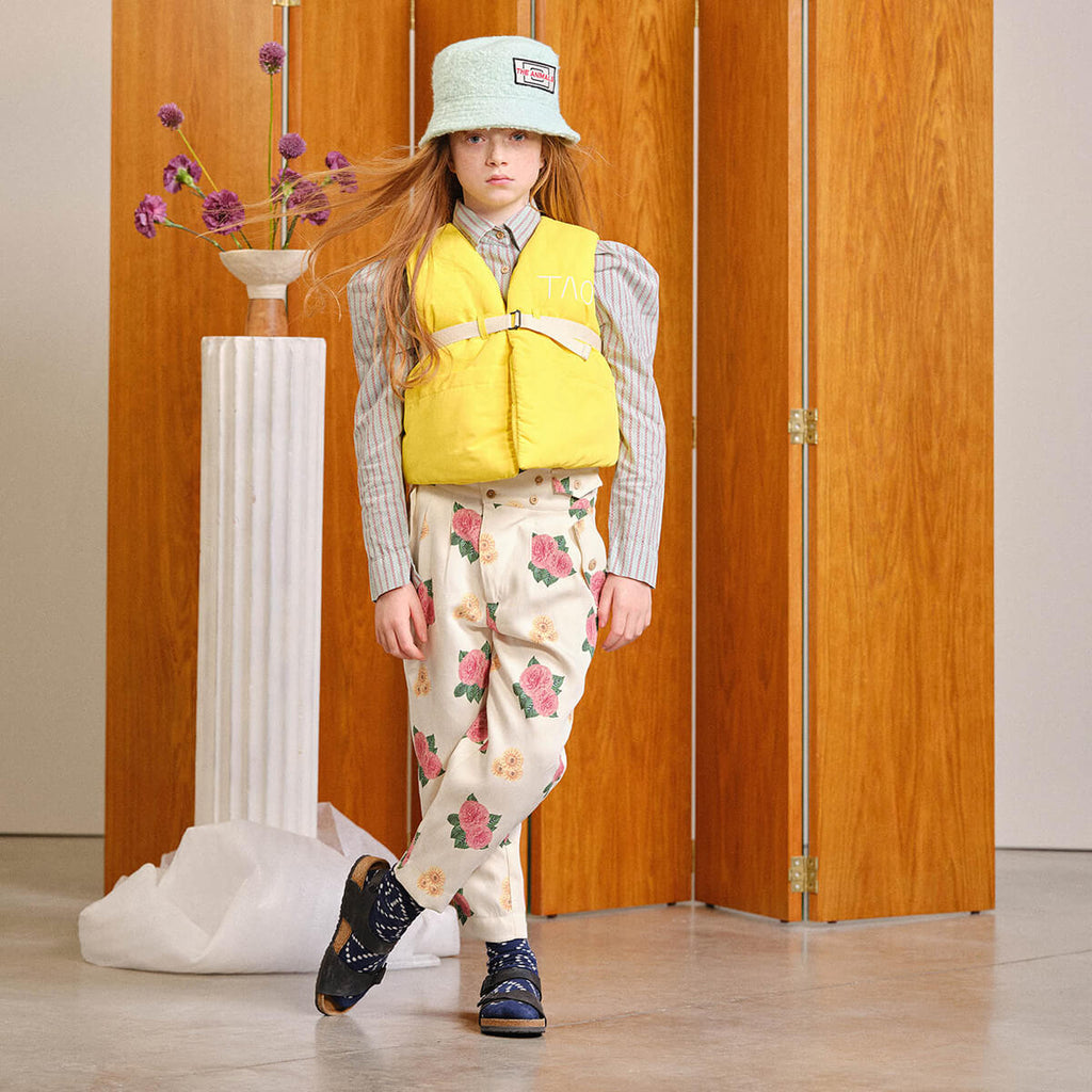 Camel Kids Twill Trousers in White Flowers by The Animals Observatory