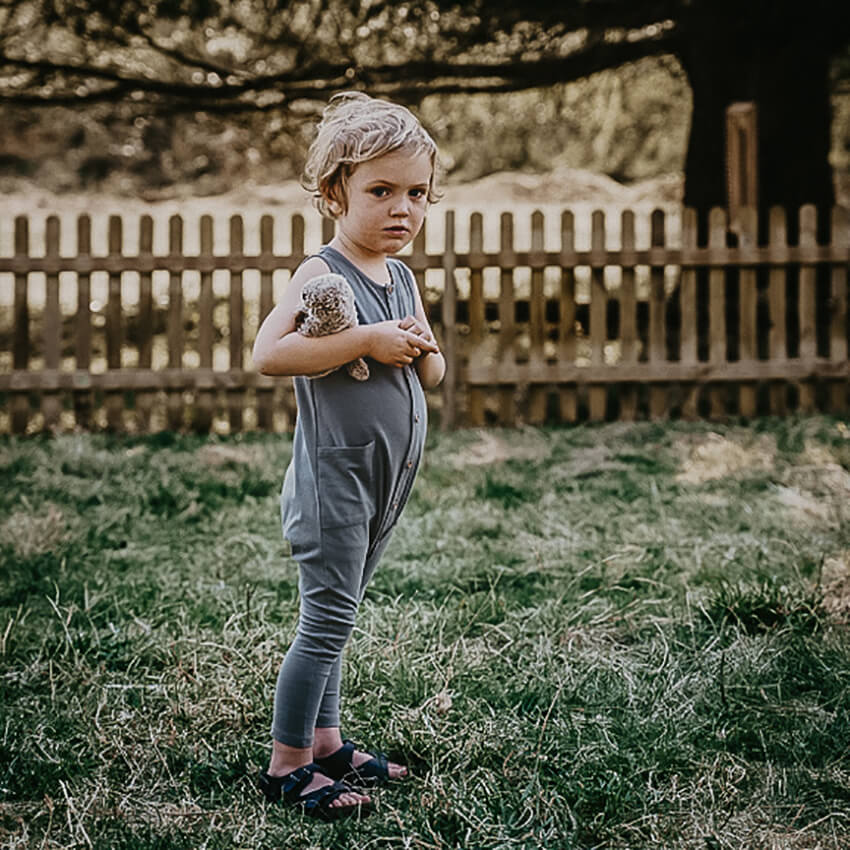 The Free-Range Playsuit in Lead Grey by The Simple Folk