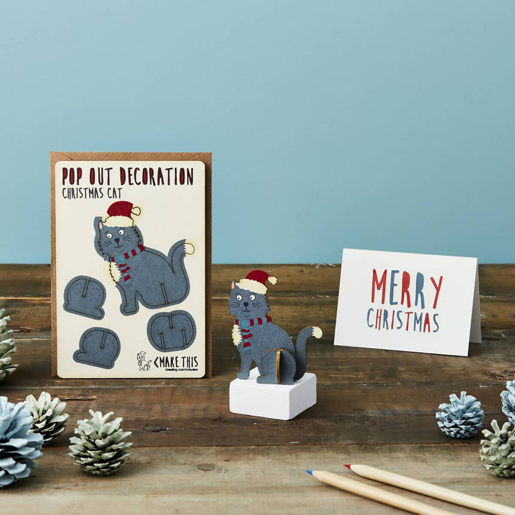 Christmas Cat Pop Out Decoration And Christmas Card by The Pop Out Card Company