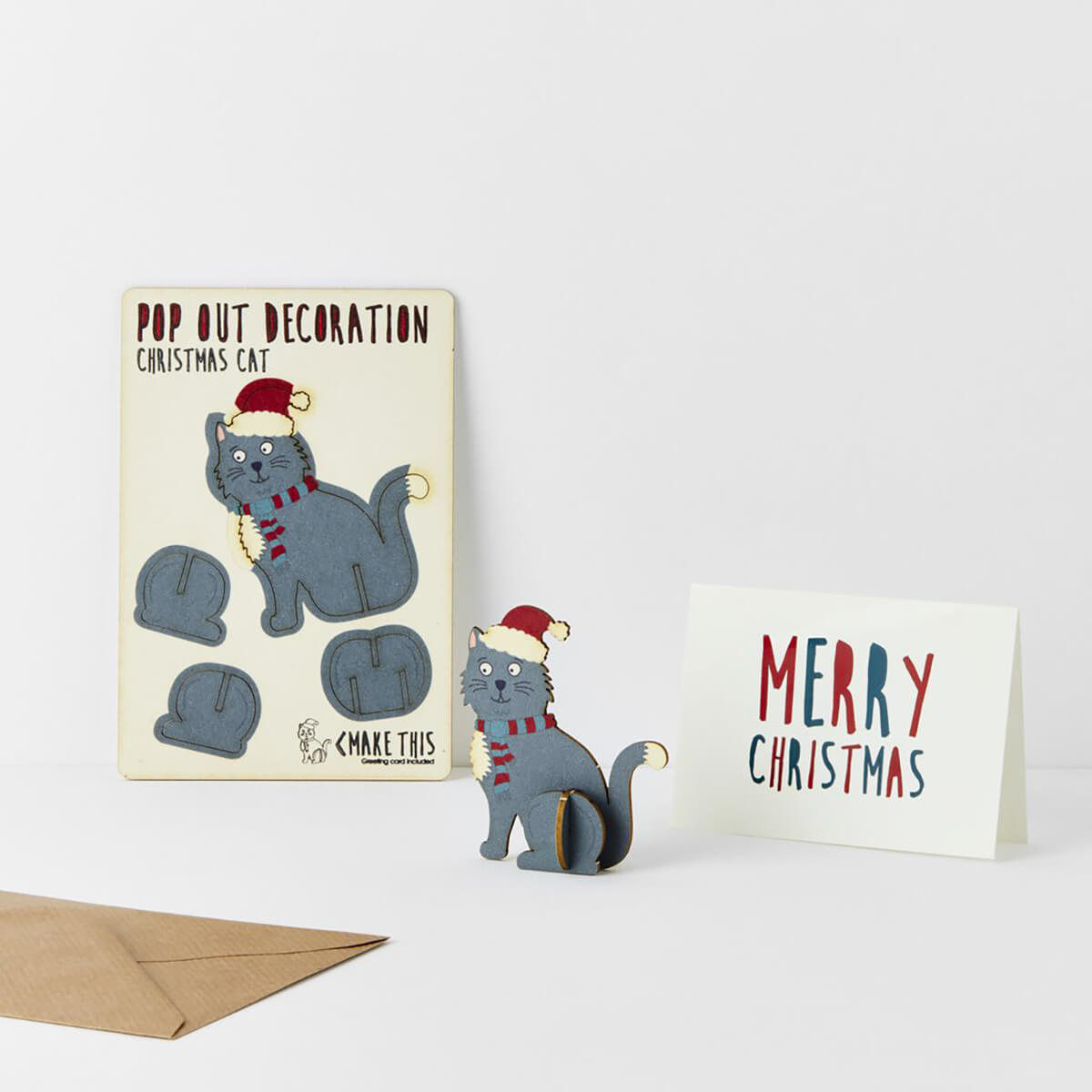 Christmas Cat Pop Out Decoration And Christmas Card by The Pop Out Card Company
