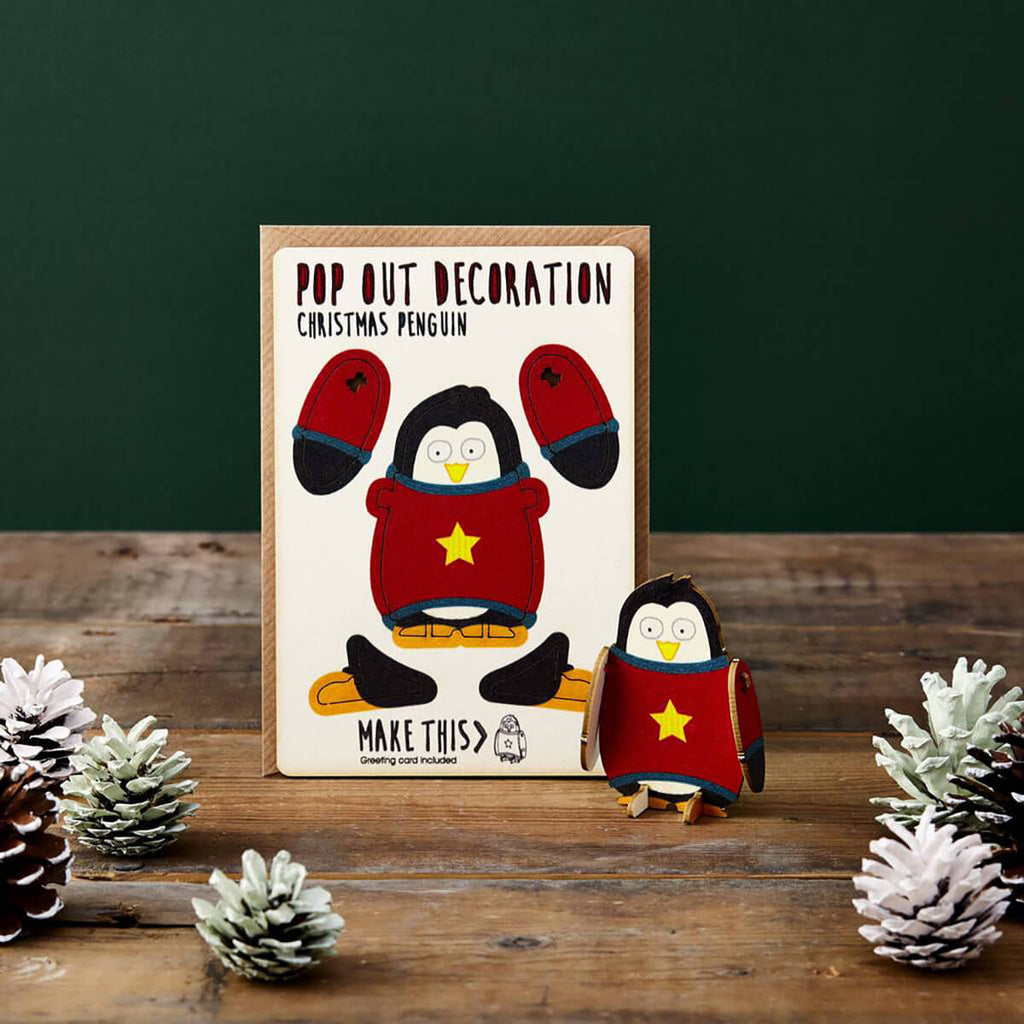 Christmas Penguin Pop Out Decoration And Christmas Card by The Pop Out Card Company