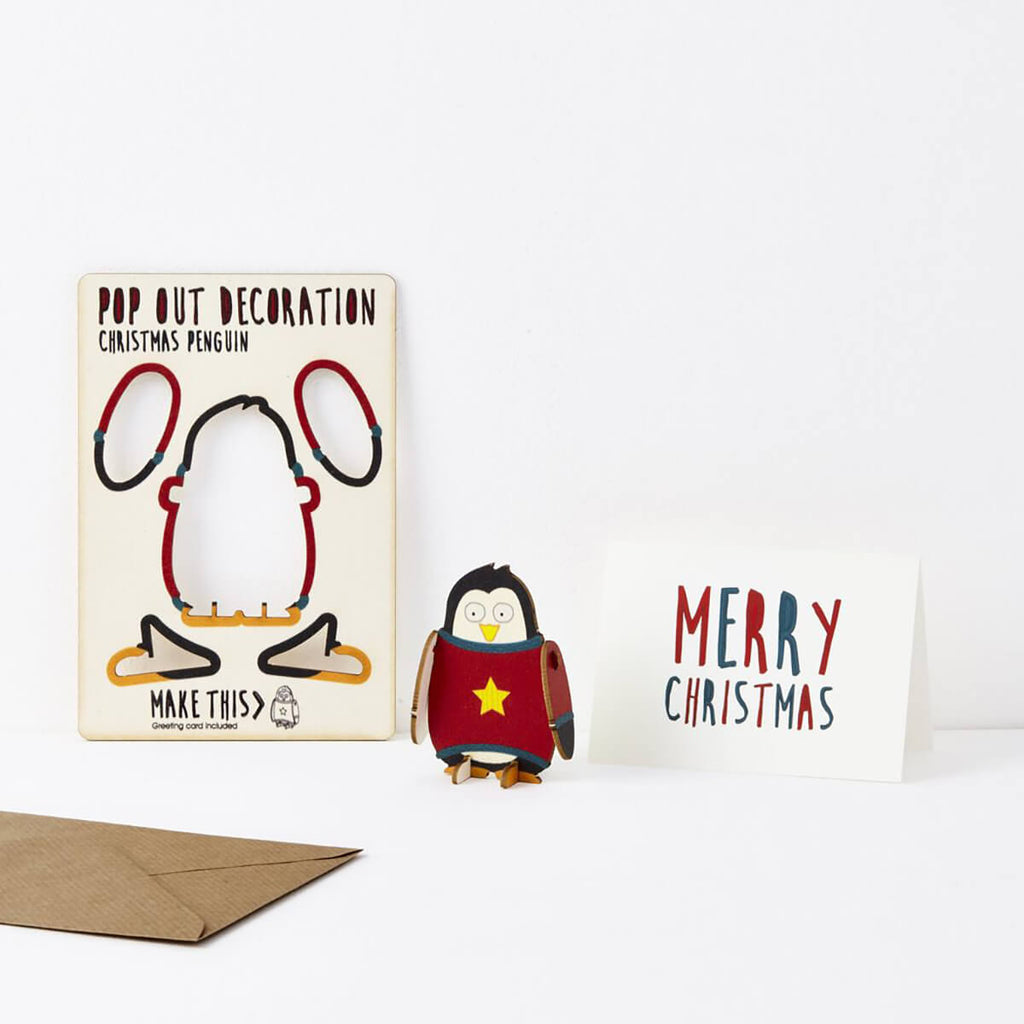 Christmas Penguin Pop Out Decoration And Christmas Card by The Pop Out Card Company