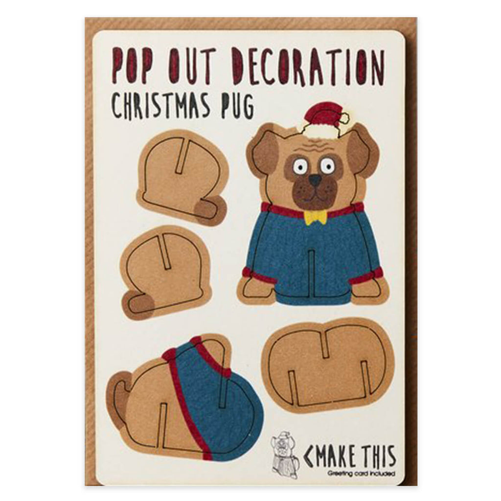 Christmas Pug Pop Out Decoration And Christmas Card by The Pop Out Card Company