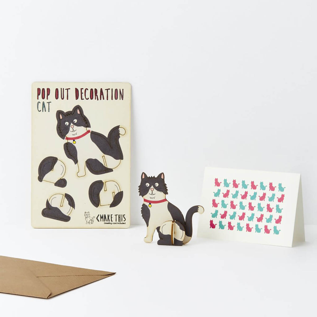 Black And White Cat Pop Out Decoration And Greetings Card by The Pop Out Card Company
