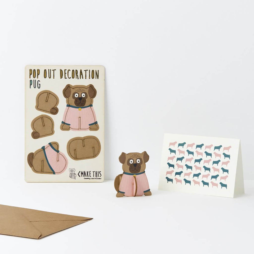 Pug Pop Out Decoration And Greetings Card by The Pop Out Card Company