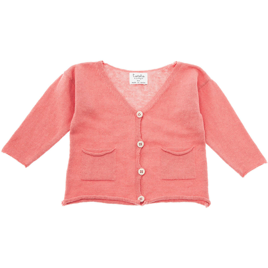 Baby Knit Cardigan with Pockets in Salmon by Tocoto Vintage