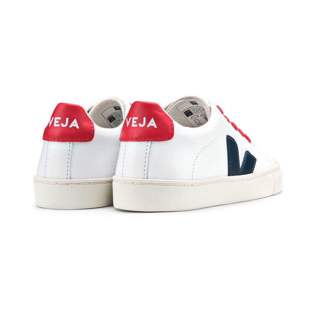 Esplar Small Red Lace Leather Trainers in Extra White / Nautico Pekin by Veja