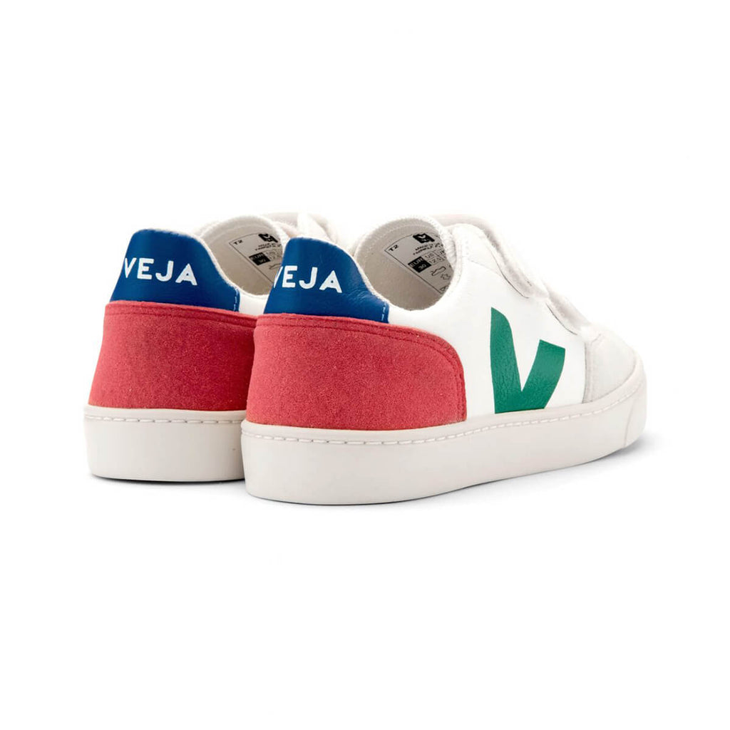 V-12 Velcro Leather Trainers in White Multico Emerald by Veja
