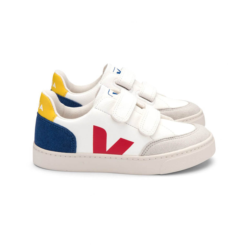 V-12 Velcro Leather Trainers in White Multico Indigo by Veja