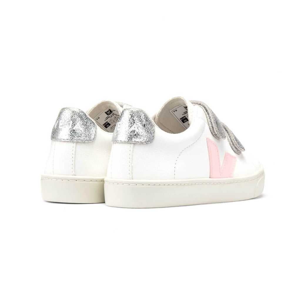 Esplar Small Velcro Leather Trainers in Extra White / Petale Silver by Veja