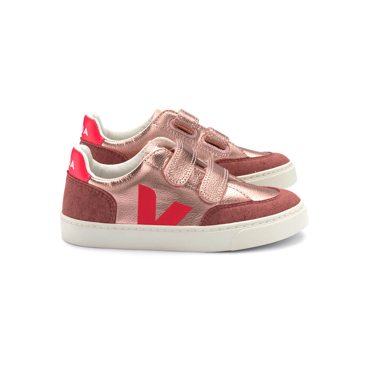 V-12 Velcro Leather Trainers in Pink Gold / Flouro by Veja