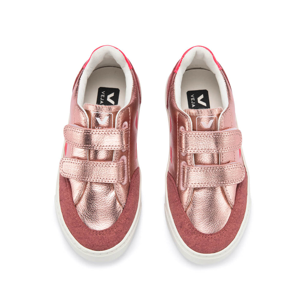 V-12 Velcro Leather Trainers in Pink Gold / Flouro by Veja