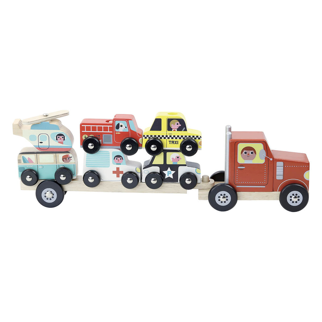 Ingela P. Arrhenius Truck and Trailer with Vehicles Stacking Toy by Vilac