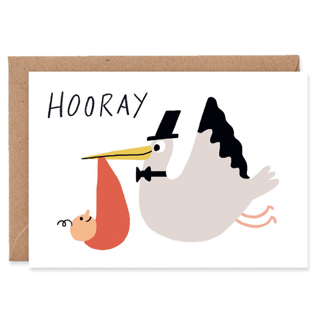 Hooray Stork Greetings Card by Elliot Kruszynski for Wrap