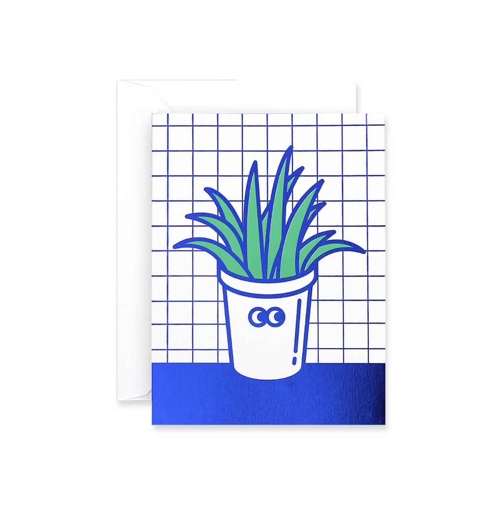 Pot Plant Foil Blocked Mini Greetings Card by Rachel Peck for Wrap