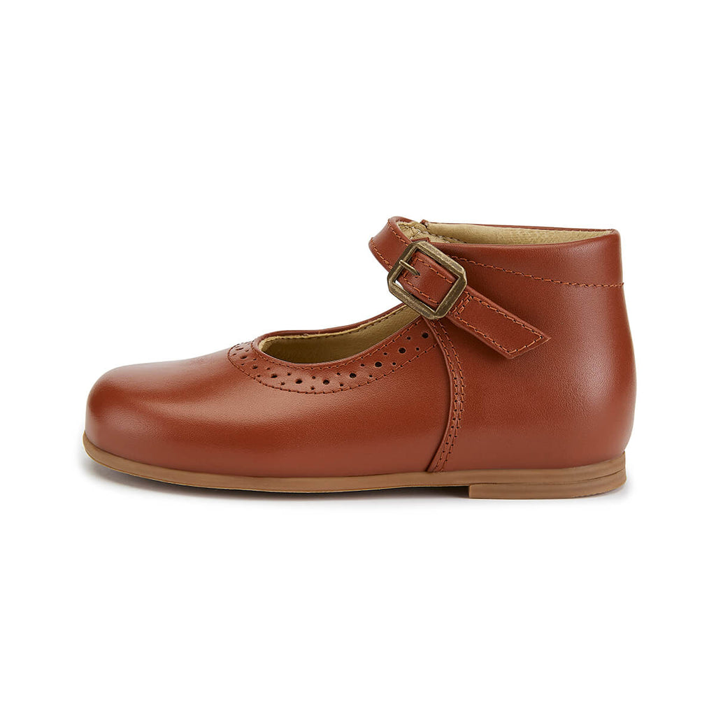 Dolly Velcro Mary Jane Shoes in Cognac Leather by Young Soles