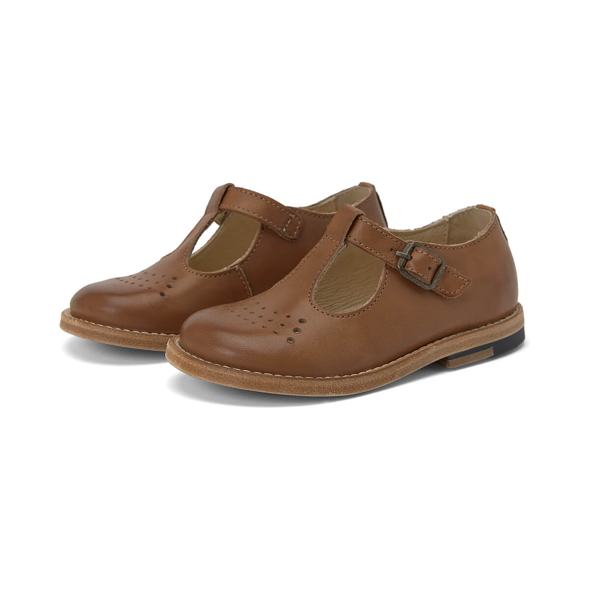 Dottie T-Bar Shoes in Burnished Tan Leather by Young Soles – Junior Edition