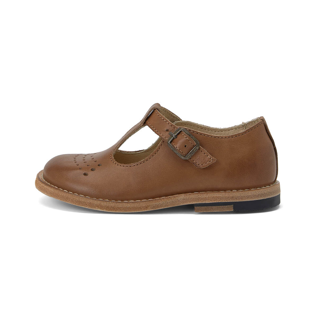 Dottie T-Bar Shoes in Burnished Tan Leather by Young Soles