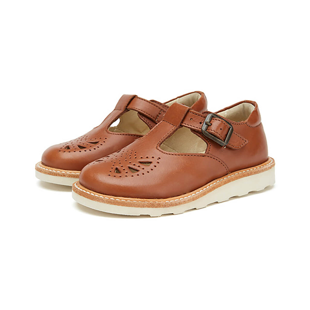 Rosie T-Bar Shoes in Chestnut Brown Leather by Young Soles