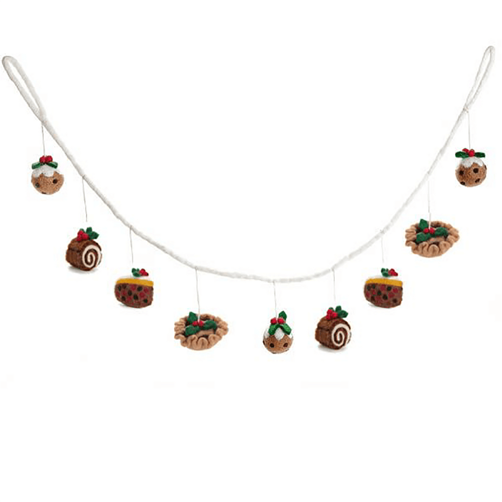 Christmas Pudding, Cake Slice, Yule Log and Mince Pie Garland by Amica