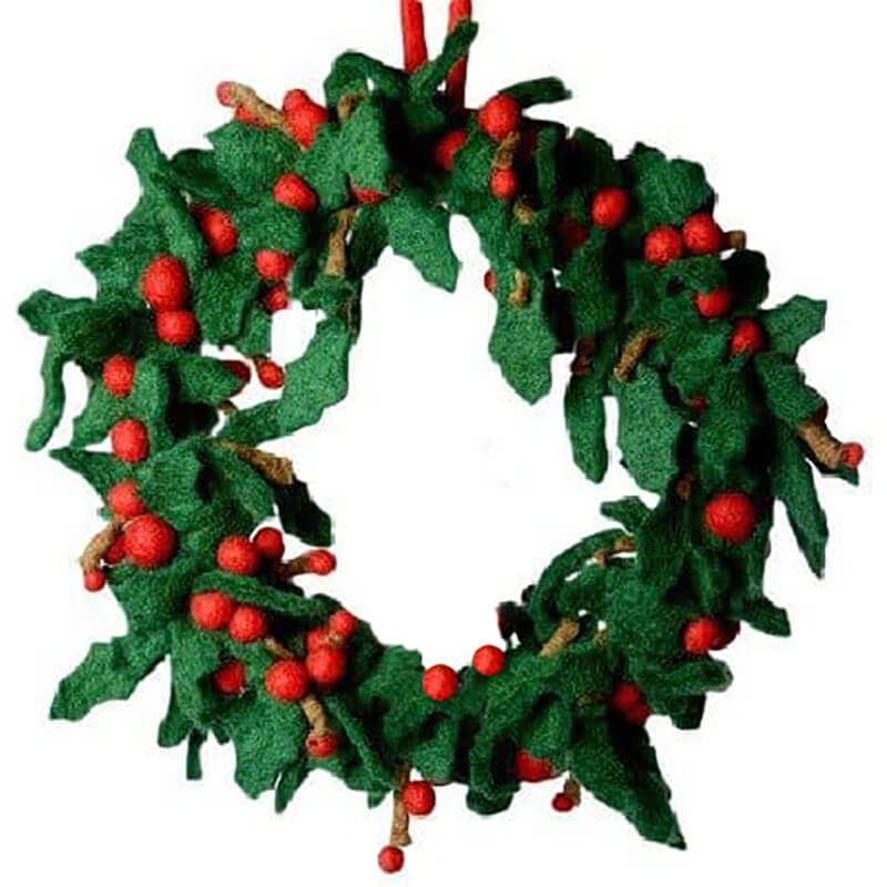 Small Holly Wreath Hanging Christmas Decoration by Amica