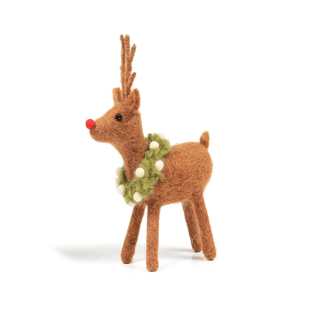 Reindeer with Wreath Felt Hanging Tree Decoration by Amica