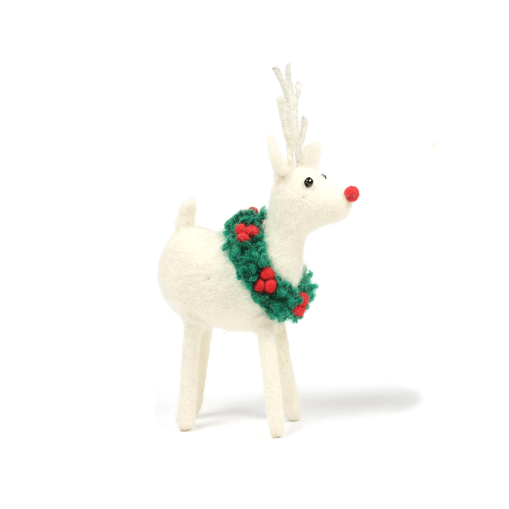 Reindeer with Wreath Felt Hanging Tree Decoration by Amica