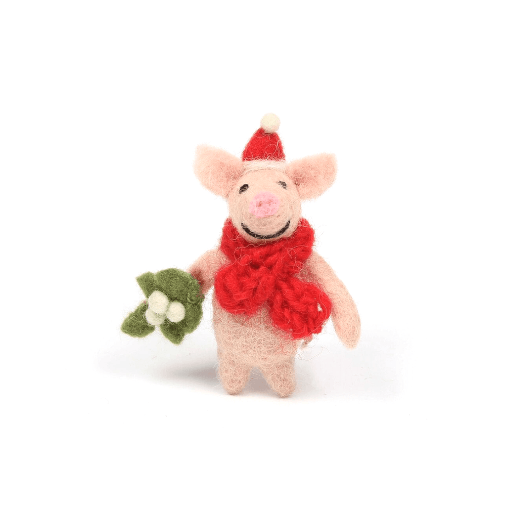Mini Piglet with Mistletoe Sprig Hanging Christmas Decoration by Amica