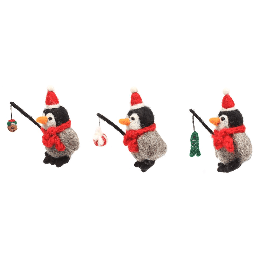 Penguin Fishing Trio Hanging Christmas Decoration by Amica