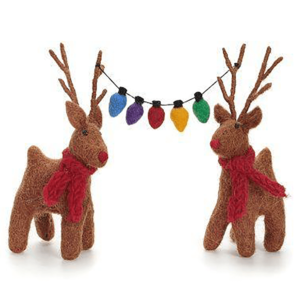 Reindeer Pair with Fairy Lights Garland Decoration by Amica