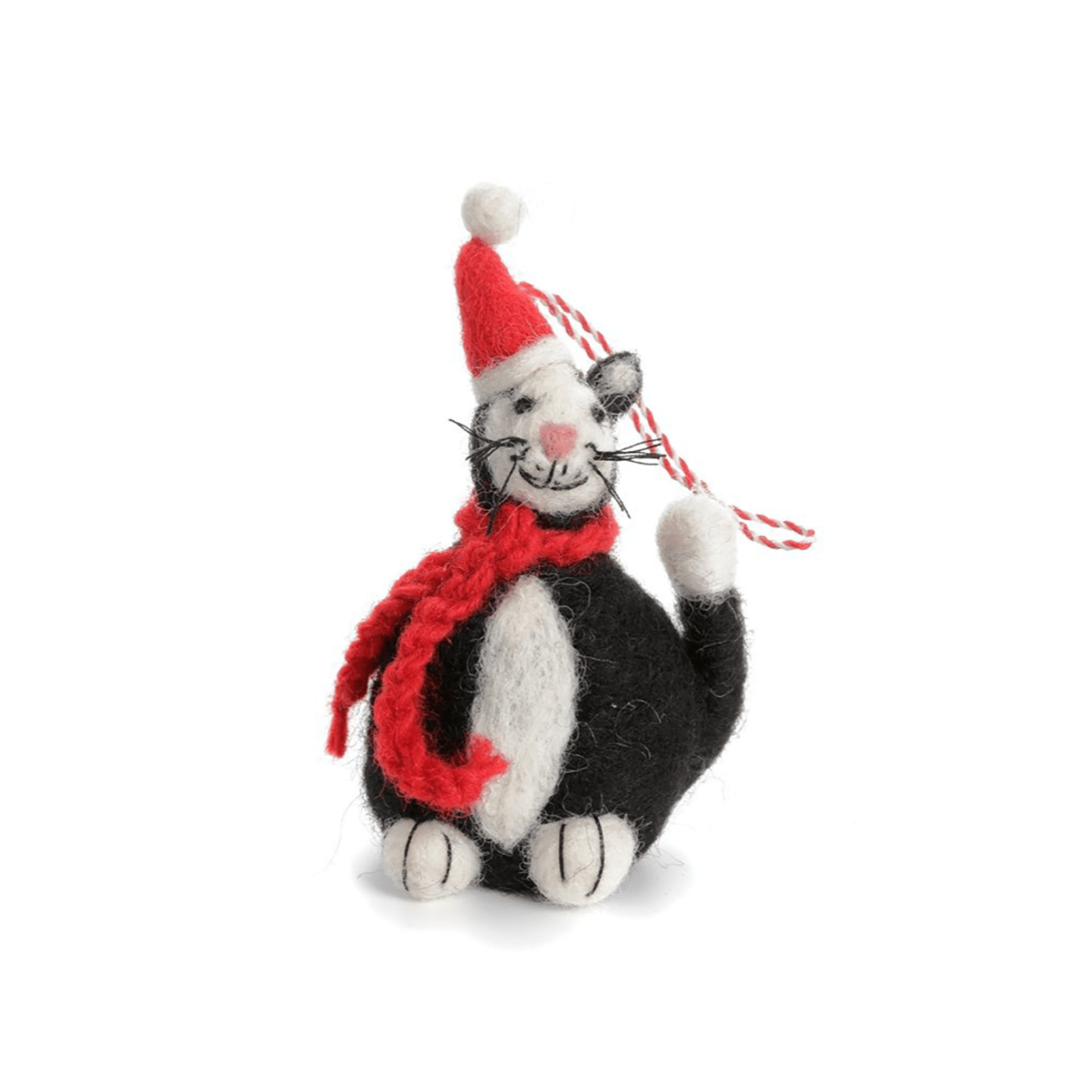 Black Cat With Santa Hat Felt Hanging Tree Decoration by Amica