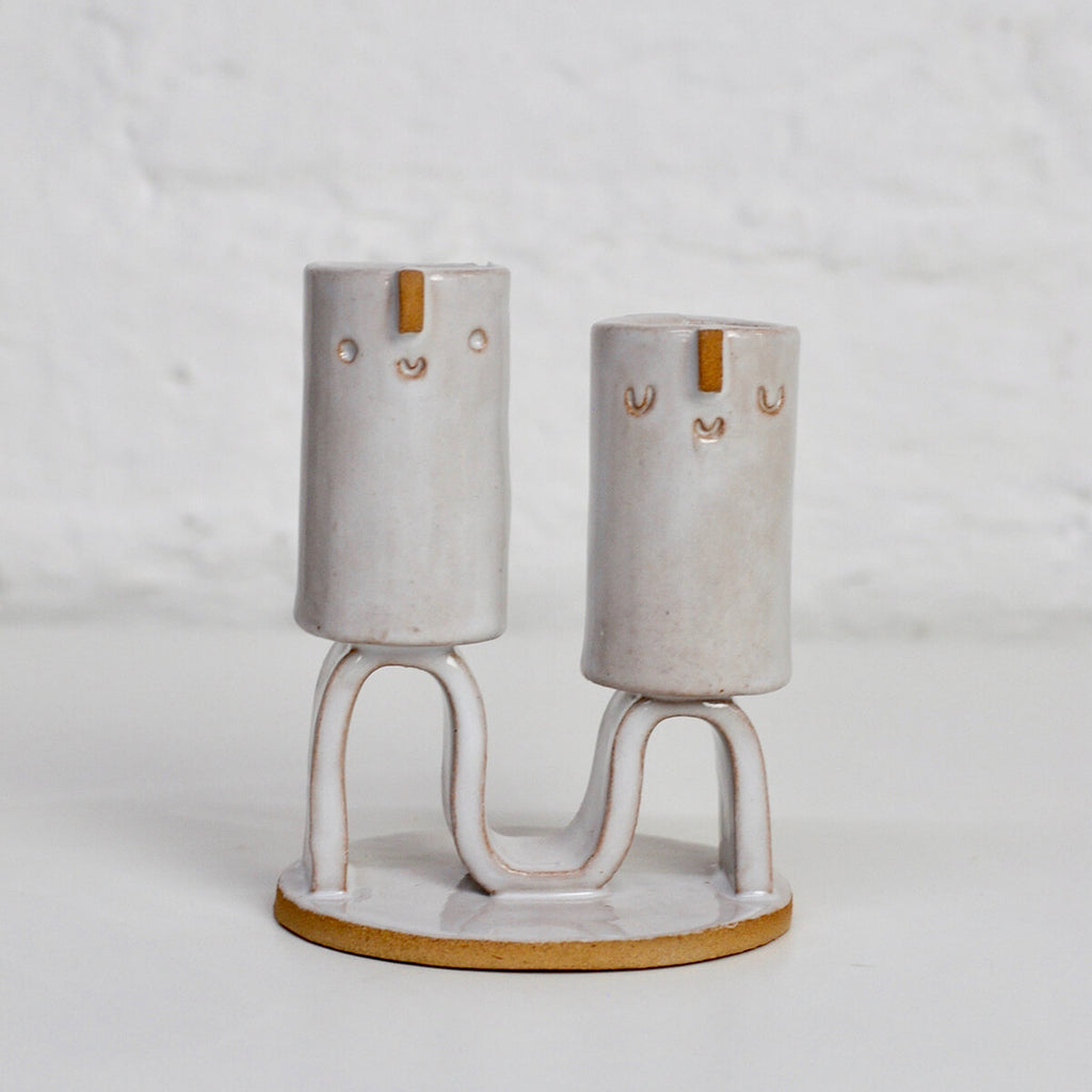 Double Wave Candle Holder in White by Atelier Stella