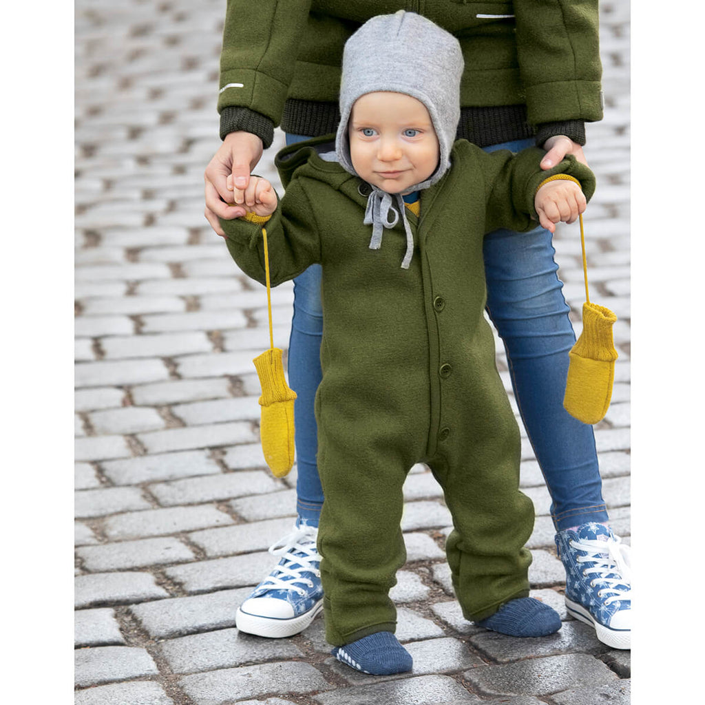 Boiled Merino Wool Baby Overall in Olive by Disana