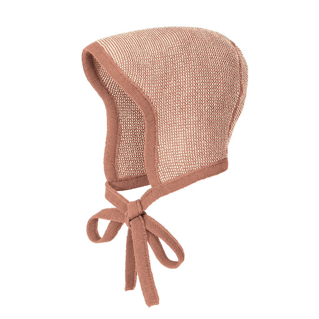 Knitted Merino Baby Bonnet in Rose / Natural by Disana