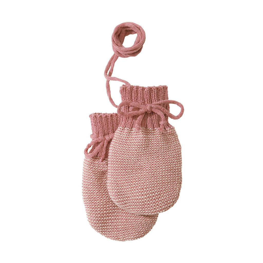 Knitted Merino Baby Mittens in Rose / Natural by Disana