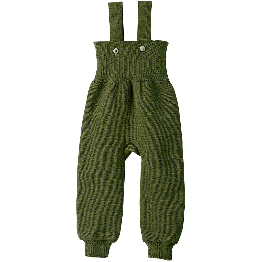Knitted Merino Dungaree Trousers in Olive by Disana