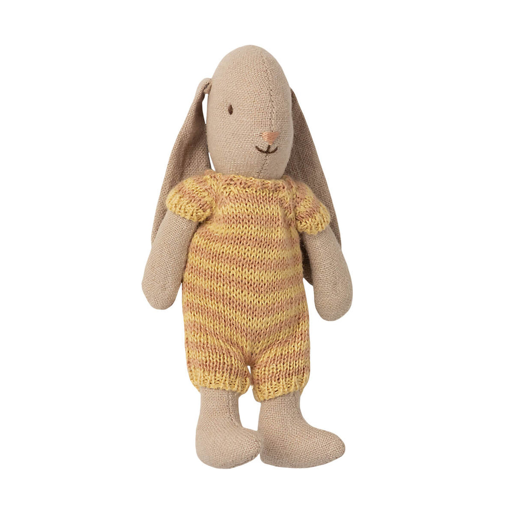 Micro Bunny in a Pink / Coral Knitted Striped Suit by Maileg