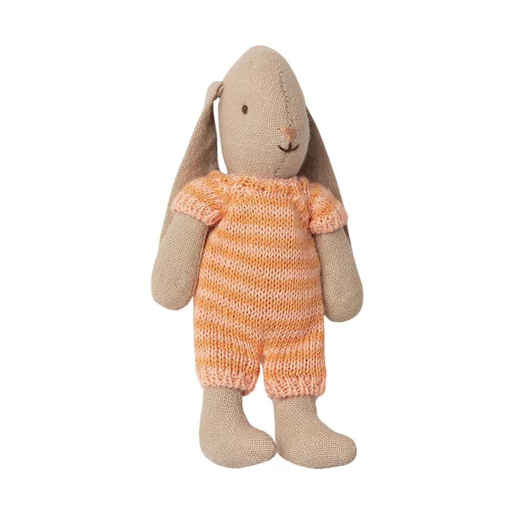Micro Bunny in a Pink / Yellow Knitted Striped Suit by Maileg