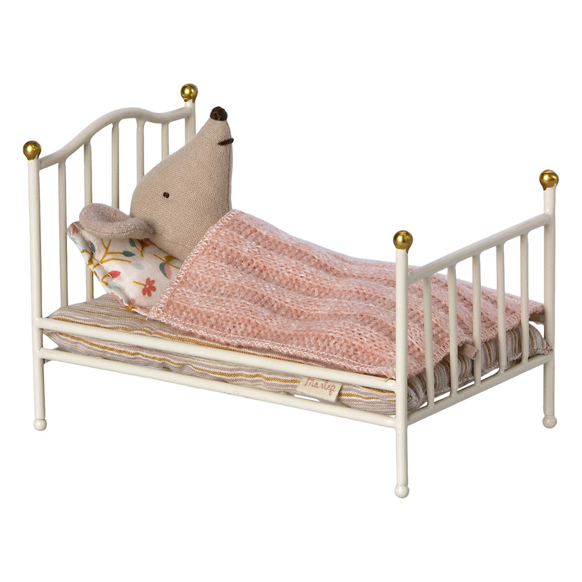 Vintage Mouse Bed in Off White with Pink Blanket by Maileg