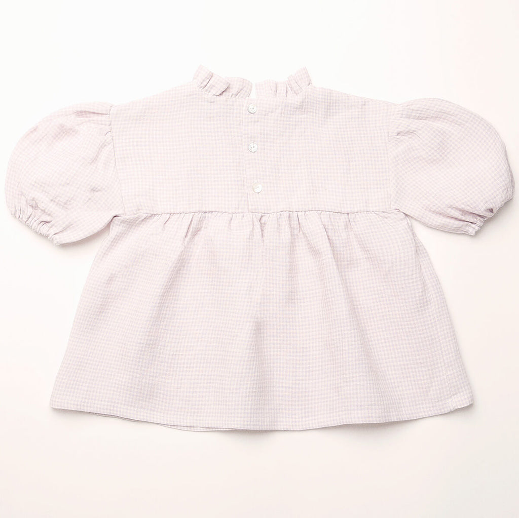 Kiss-Chase Blouse in Lavender Check Linen by Nellie Quats - PREORDER