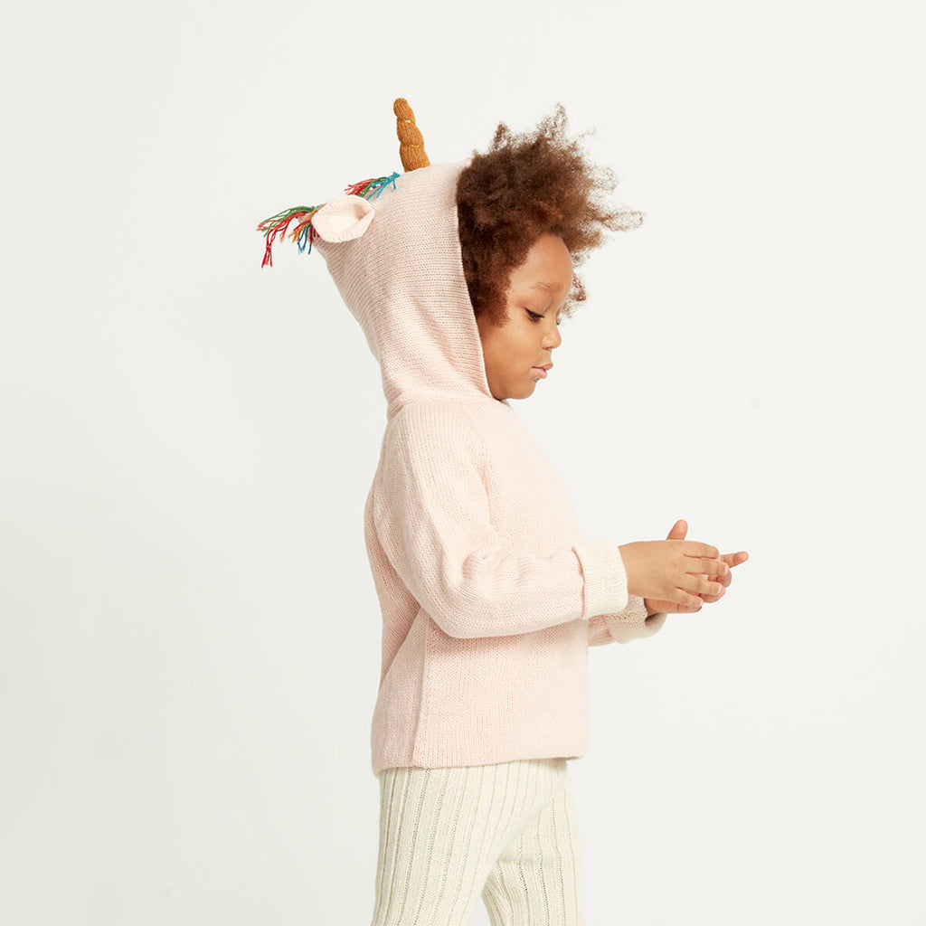Alpaca Knit Unicorn Hooded Top in Pink by Oeuf NYC